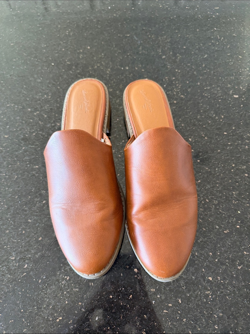 Brown Leather Slip-On Mules